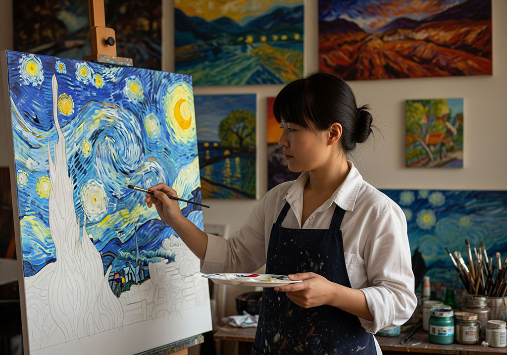 Painter on a Van Gogh canvas