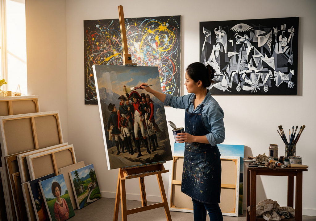 Artiste appliquant un vernis au pinceau