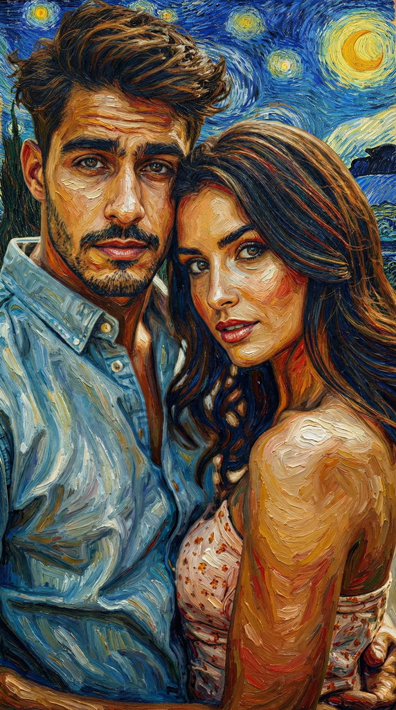 portrait de couple stylisé façon Van Gogh