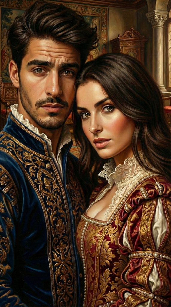 portrait de couple stylisé façon Renaissance