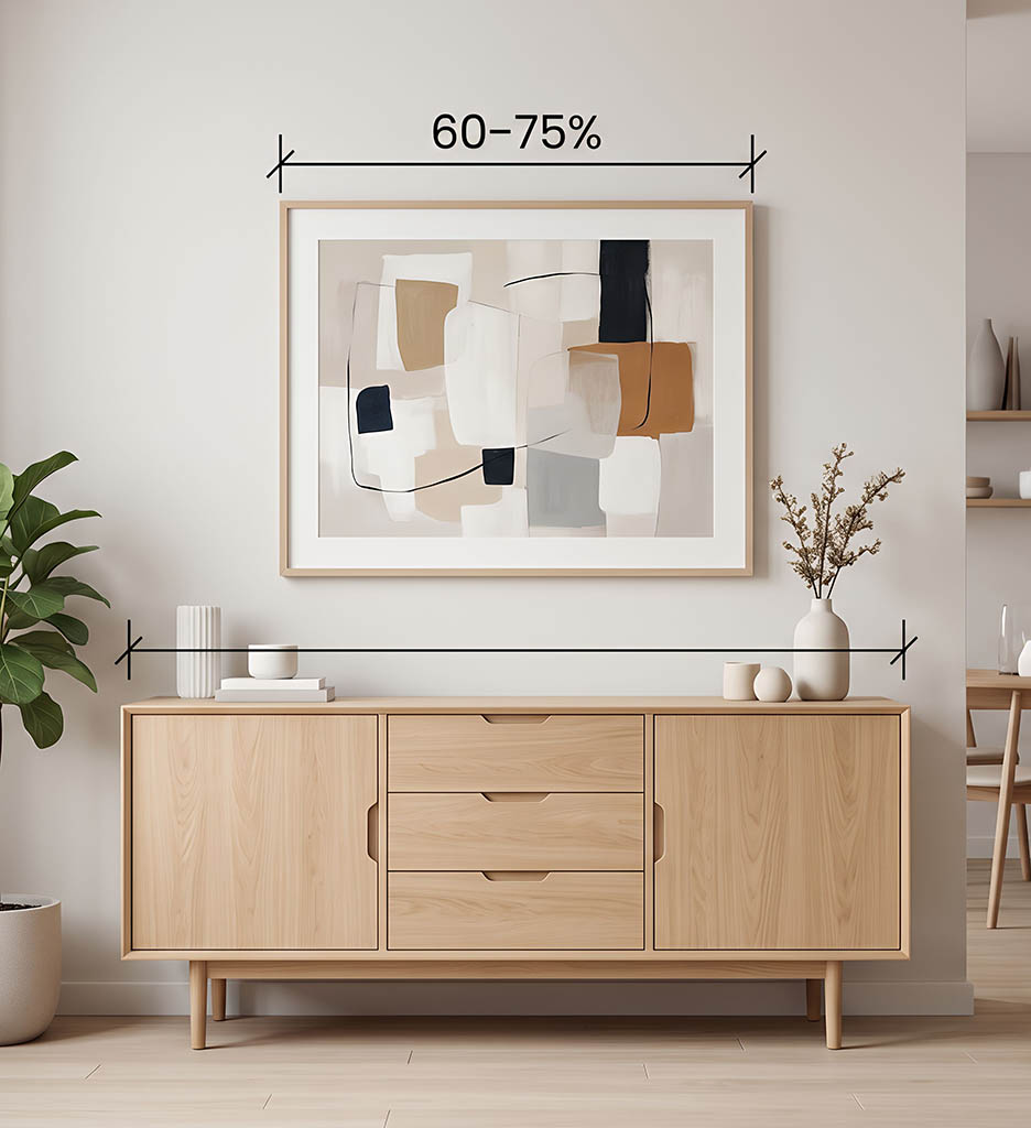 La règle des 60-75 % : Proportion d’art mural pour le buffet