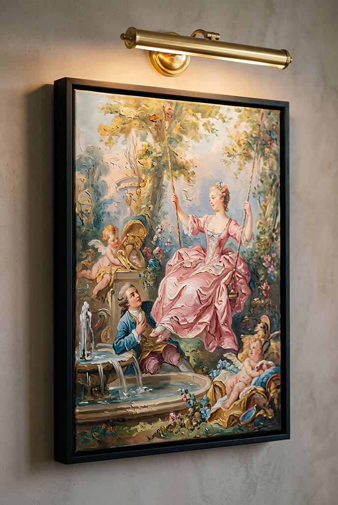 Illustration de l’éclairage et encadrement : L’Escarpolette Galante